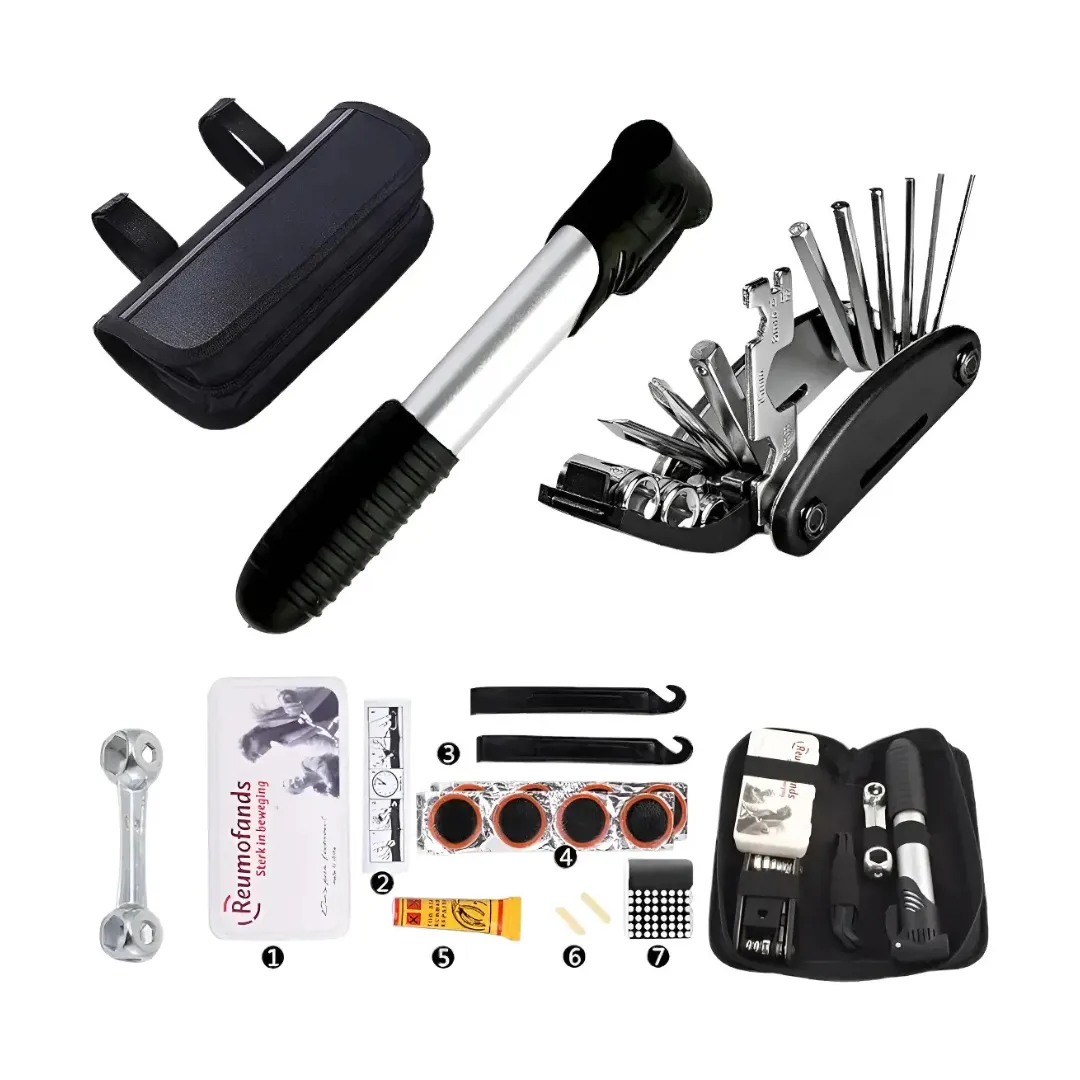Kit de bicicleta portada Kit Herramientas Bicicleta Con Bombín Inflador Portátil - Imagen 1