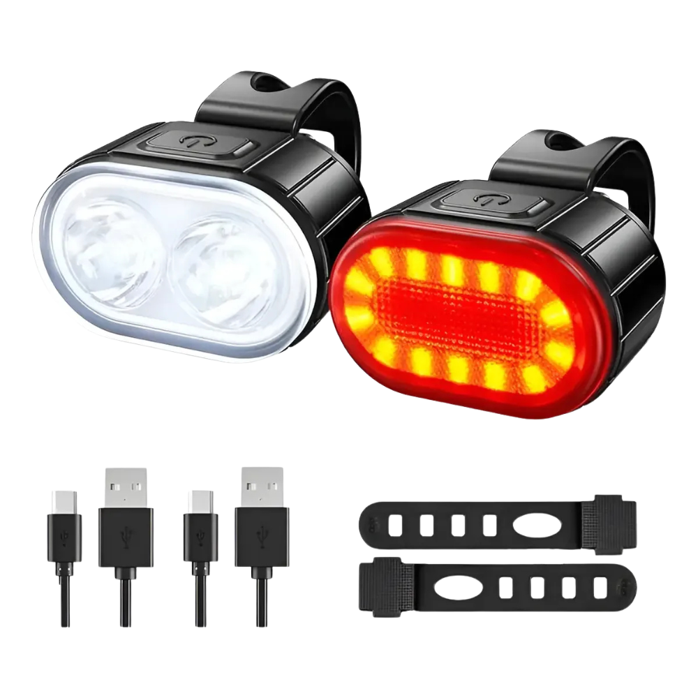 Diseño sin título (23) Set Luces LED Recargables Bicicleta Delantera/Trasera - Imagen 1