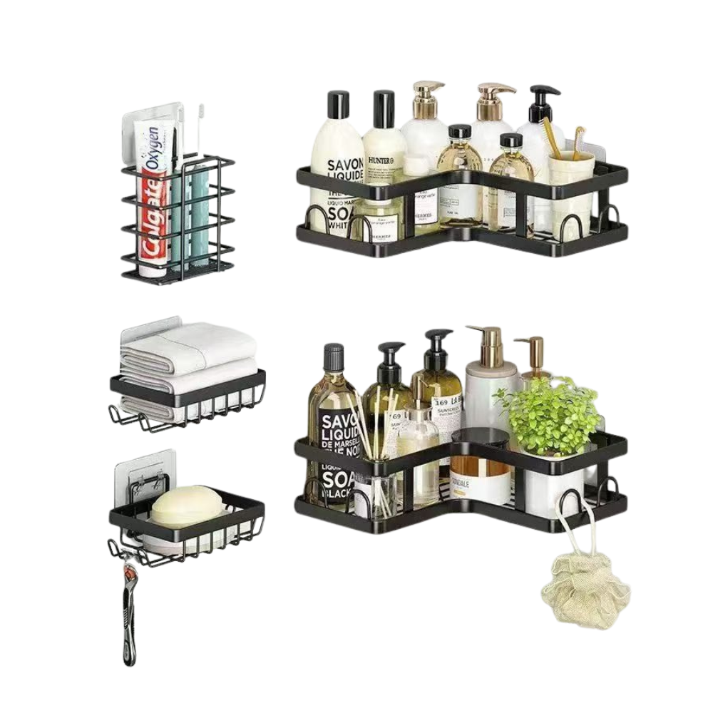 Diseño sin título (54) Set Organizador de Baño Adhesivo 5 Piezas Negro - Imagen 1