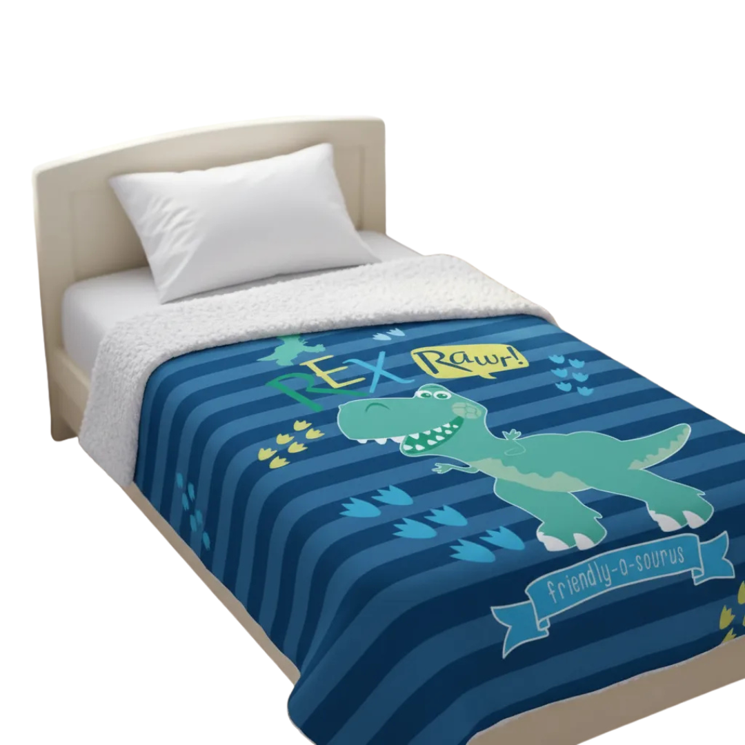Diseño sin título (70) Manta Sherpa Infantil Dinosaurio Rex plaza 1.5 - Imagen 1